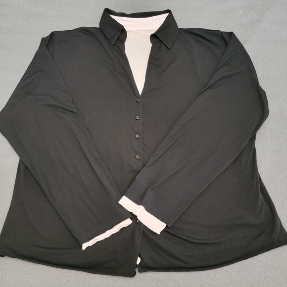 Soft Surroundings Tops - Soft Surroundings Black Pink Peek-a-boo Layered Soft Knit Button-up Cardigan XL